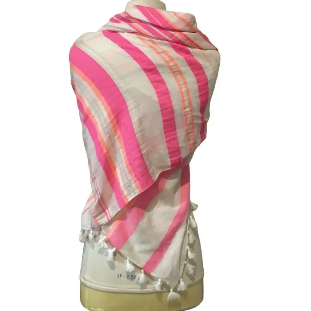 Stella & Dot Glow Stripe Capri Wrap Pink & Coral Tassel Accent
